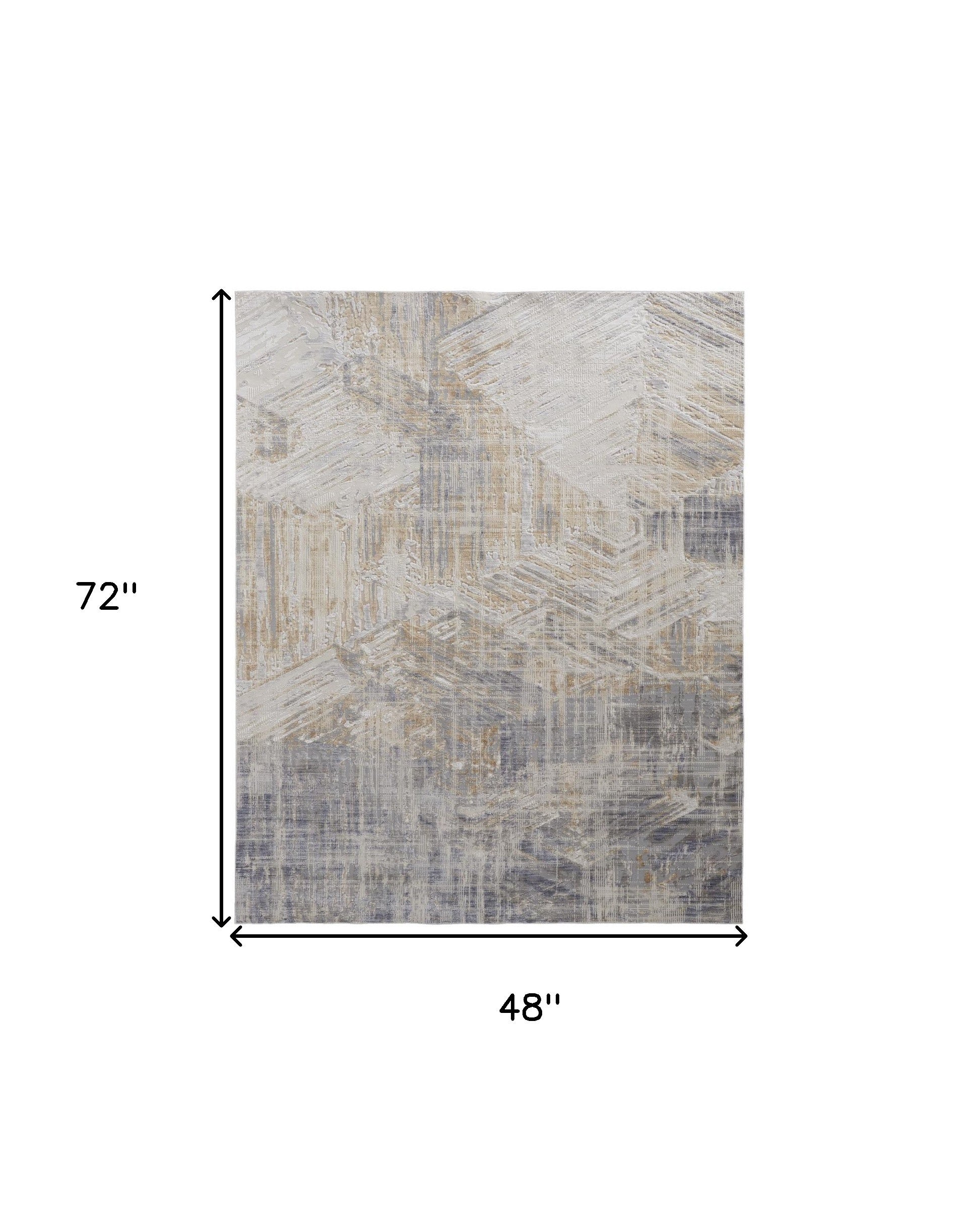 4' X 6' Tan Ivory And Gray Abstract Power Loom Distressed Area Rug