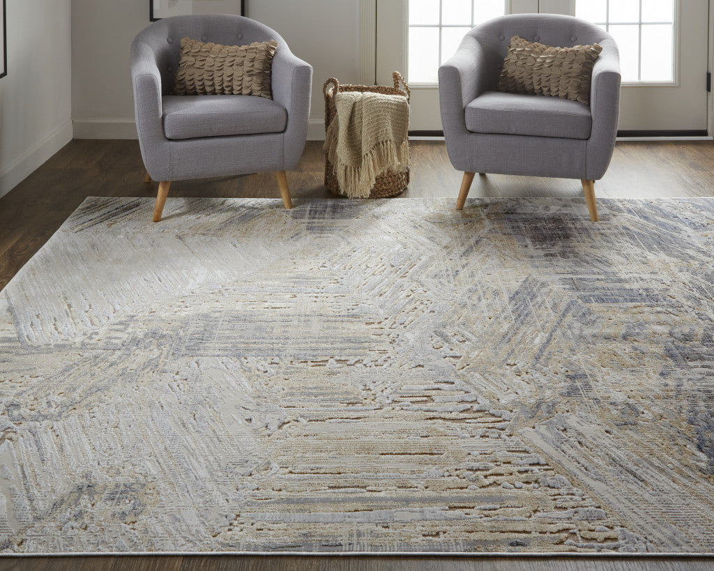 4' X 6' Tan Ivory And Gray Abstract Power Loom Distressed Area Rug