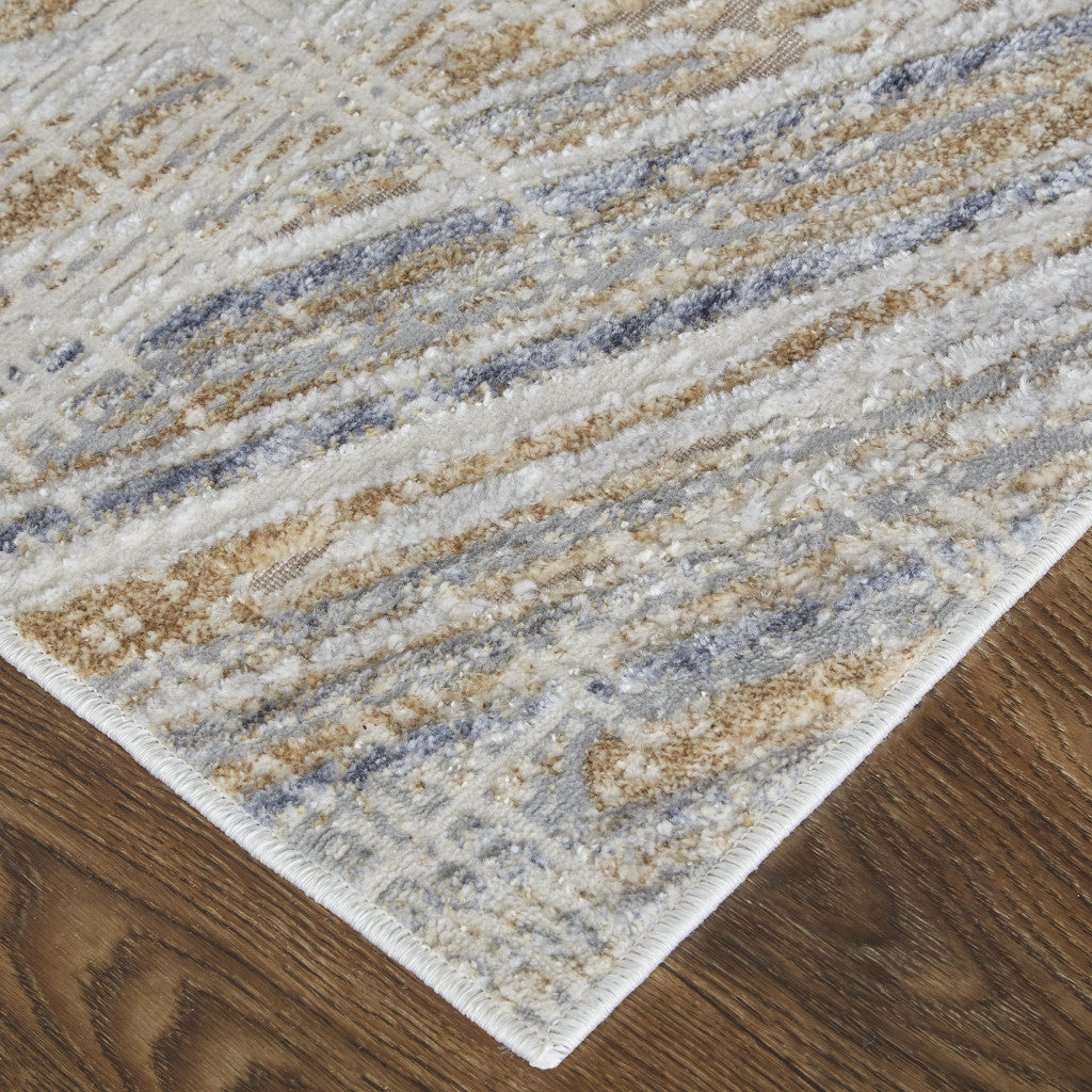 4' X 6' Tan Ivory And Gray Abstract Power Loom Distressed Area Rug