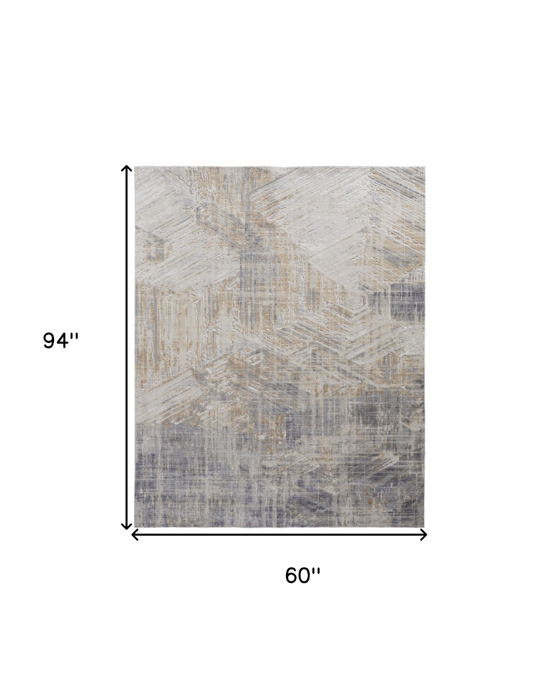 5' X 8' Tan Ivory And Gray Abstract Power Loom Distressed Area Rug