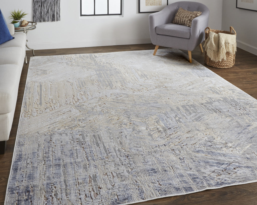 8' X 10' Tan Ivory And Gray Abstract Power Loom Distressed Area Rug