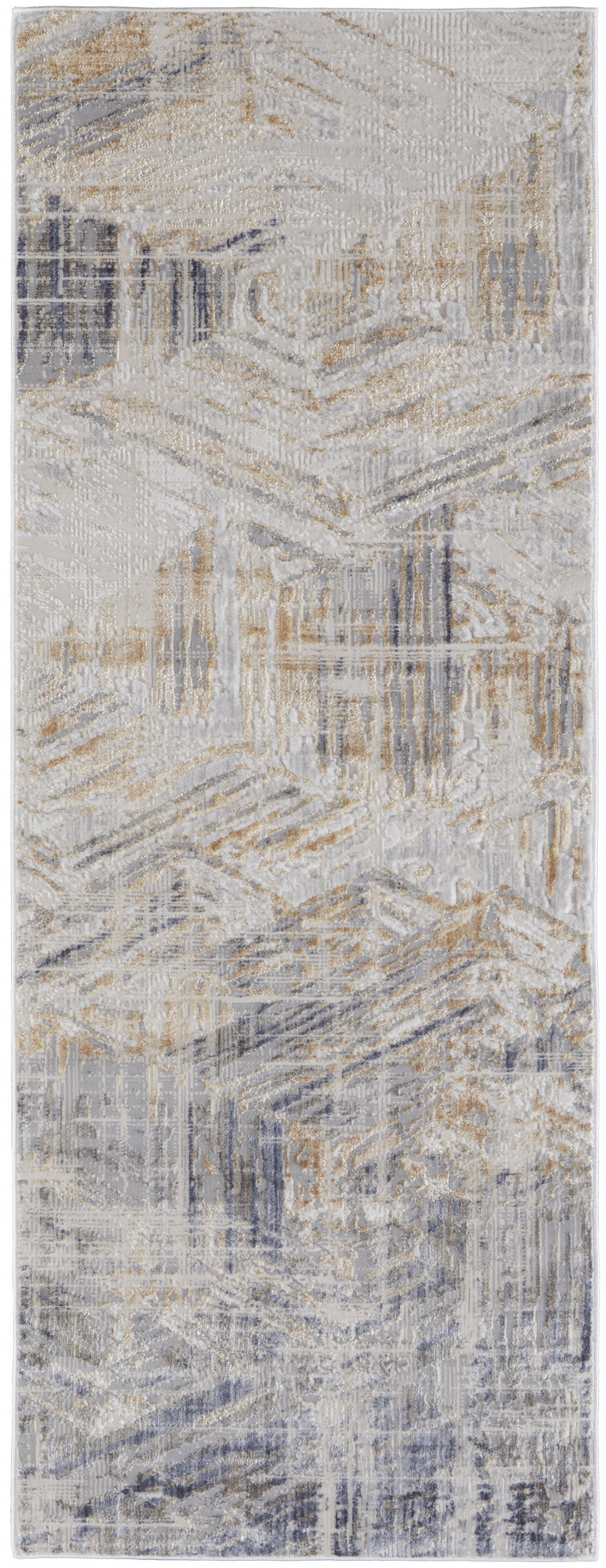 10' Tan Ivory And Gray Abstract Power Loom Distressed Runner Rug