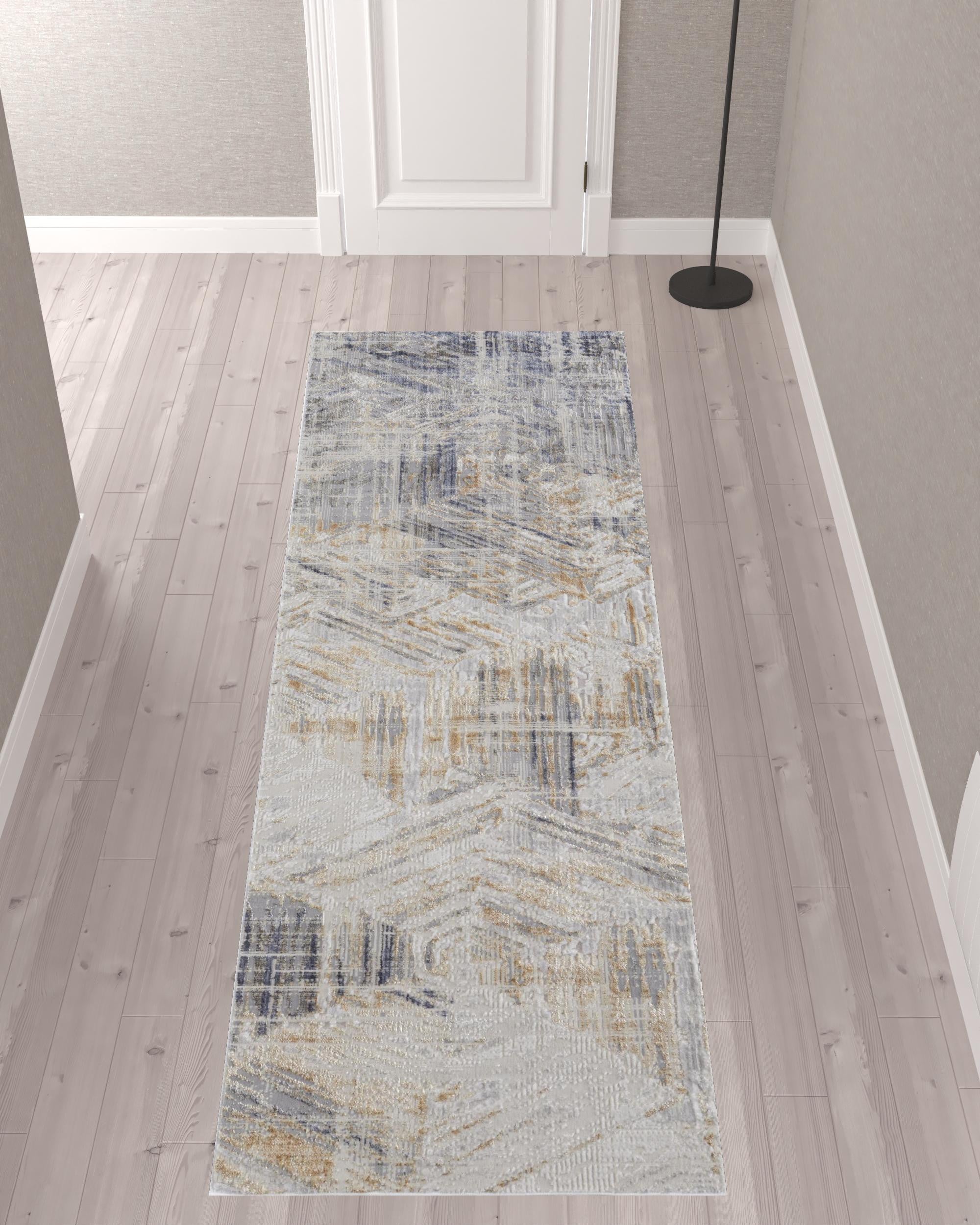 10' Tan Ivory And Gray Abstract Power Loom Distressed Runner Rug