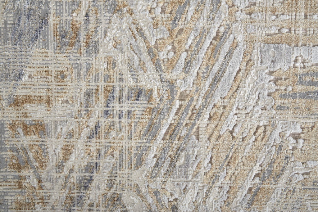 8' Tan Ivory And Gray Abstract Power Loom Distressed Runner Rug