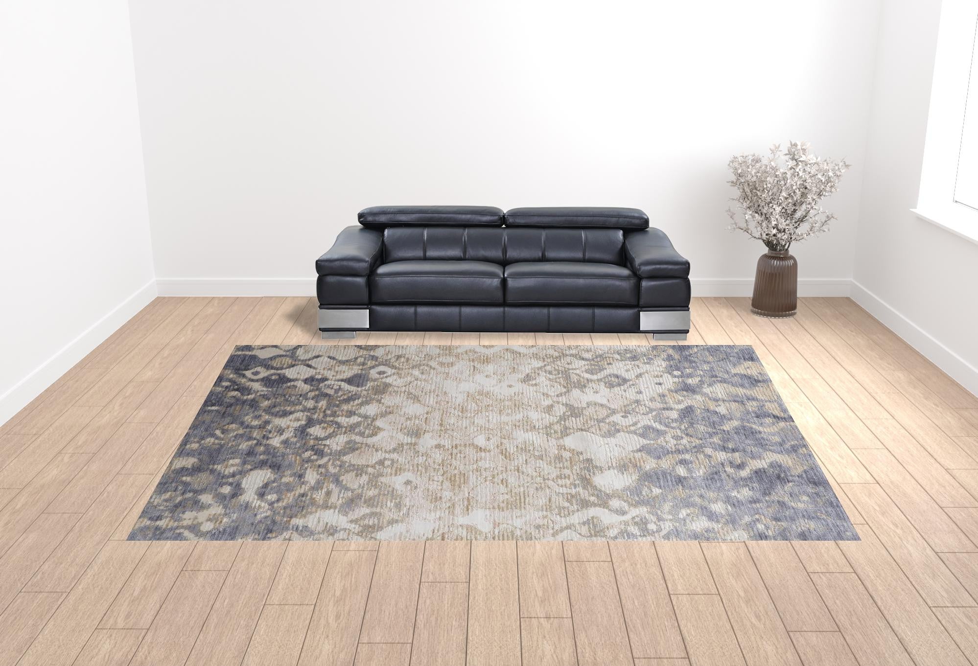 12' X 15' Tan Ivory And Blue Abstract Power Loom Distressed Area Rug