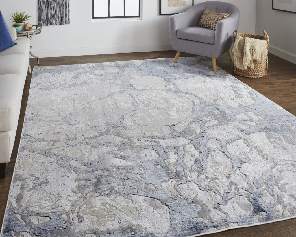 4' X 6' Ivory And Blue Abstract Power Loom Distressed Area Rug