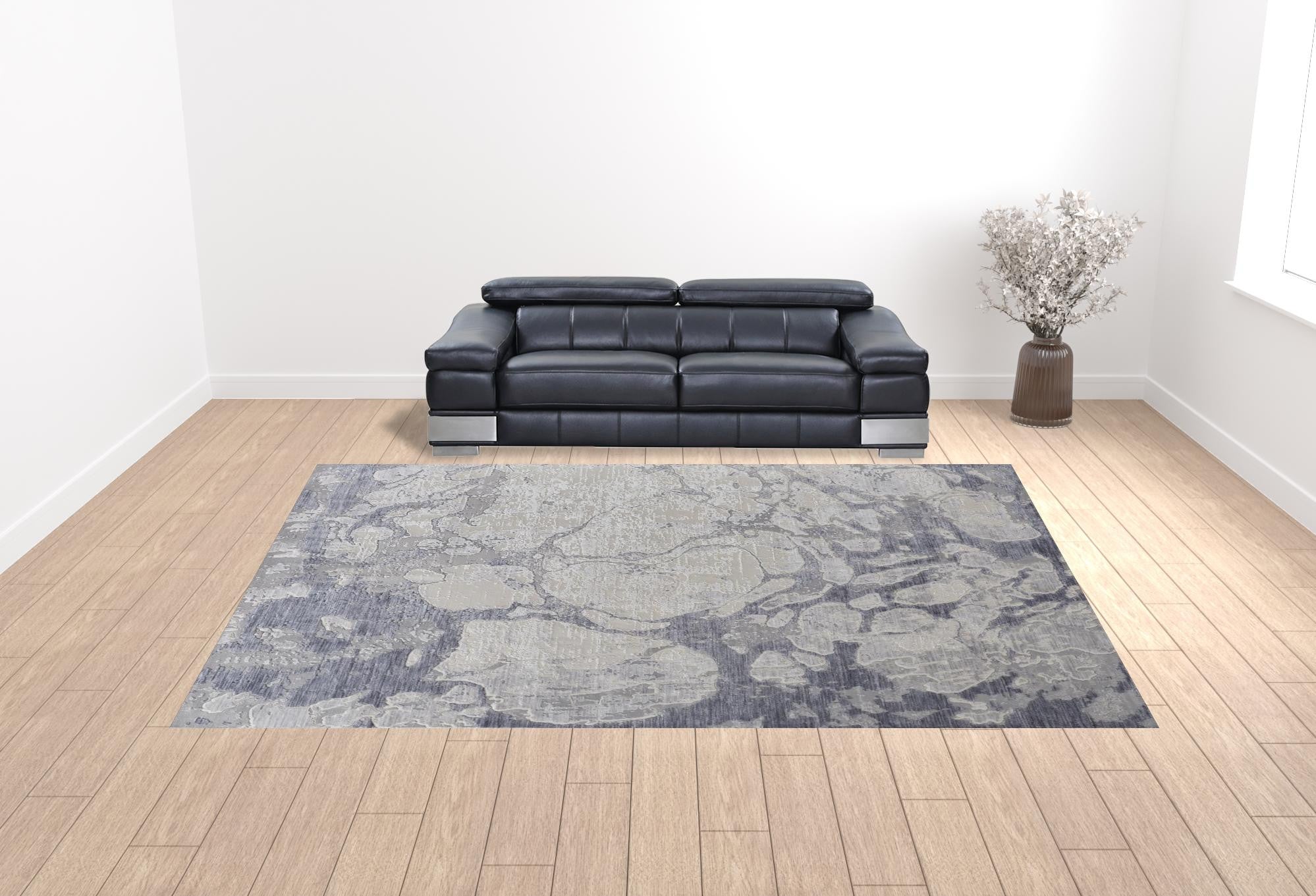 12' X 15' Ivory And Blue Abstract Power Loom Distressed Area Rug