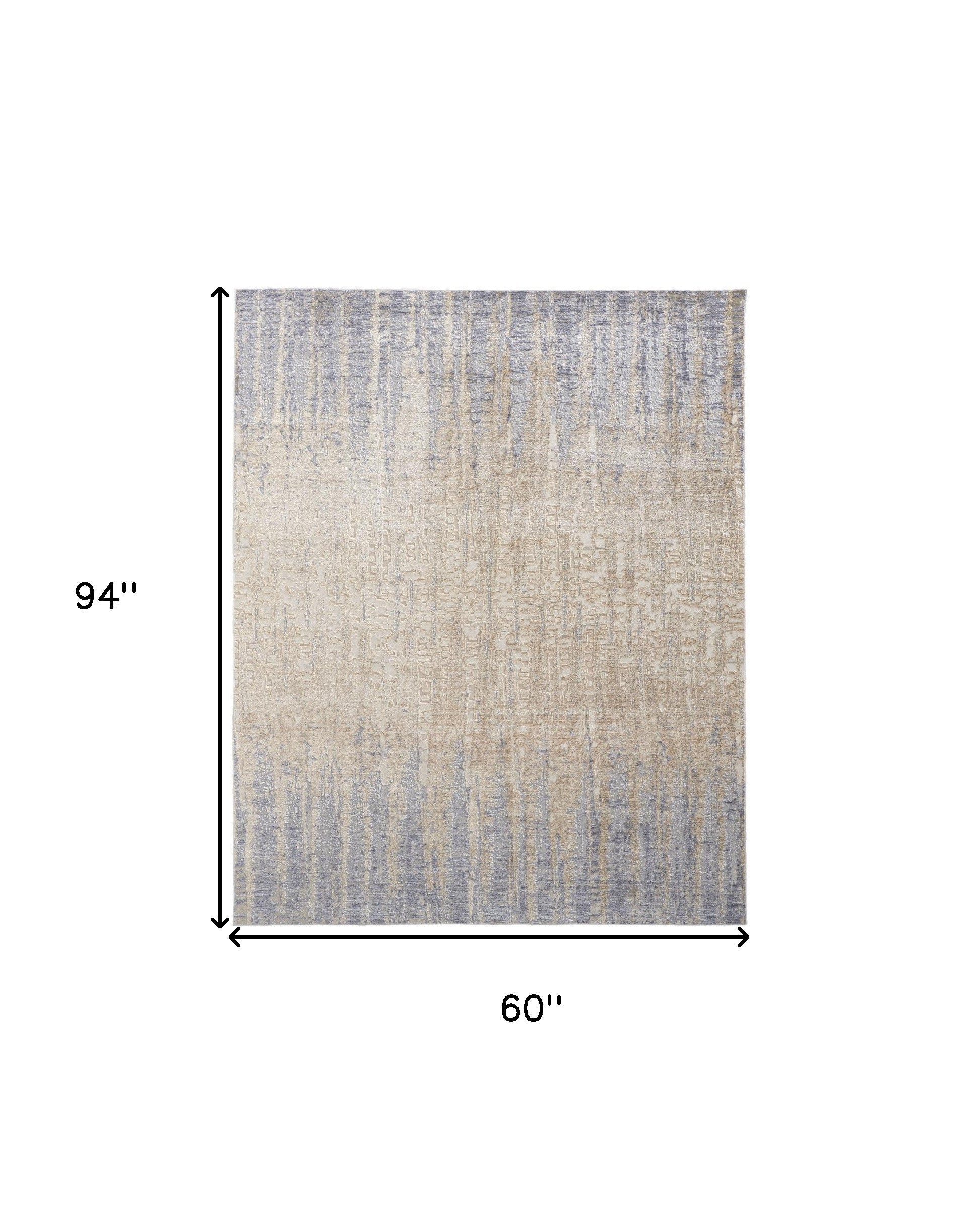 5' X 8' Tan Brown And Blue Abstract Power Loom Distressed Area Rug