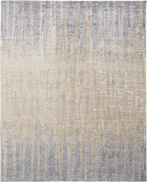 5' X 8' Tan Brown And Blue Abstract Power Loom Distressed Area Rug