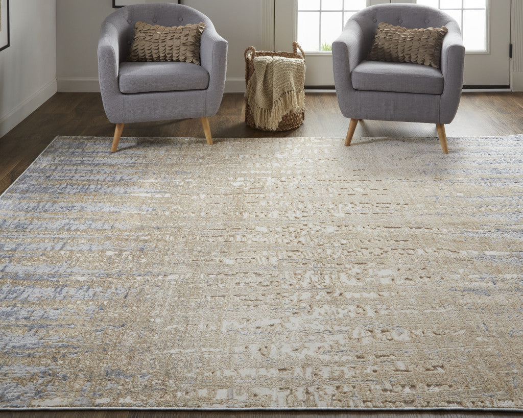 5' X 8' Tan Brown And Blue Abstract Power Loom Distressed Area Rug