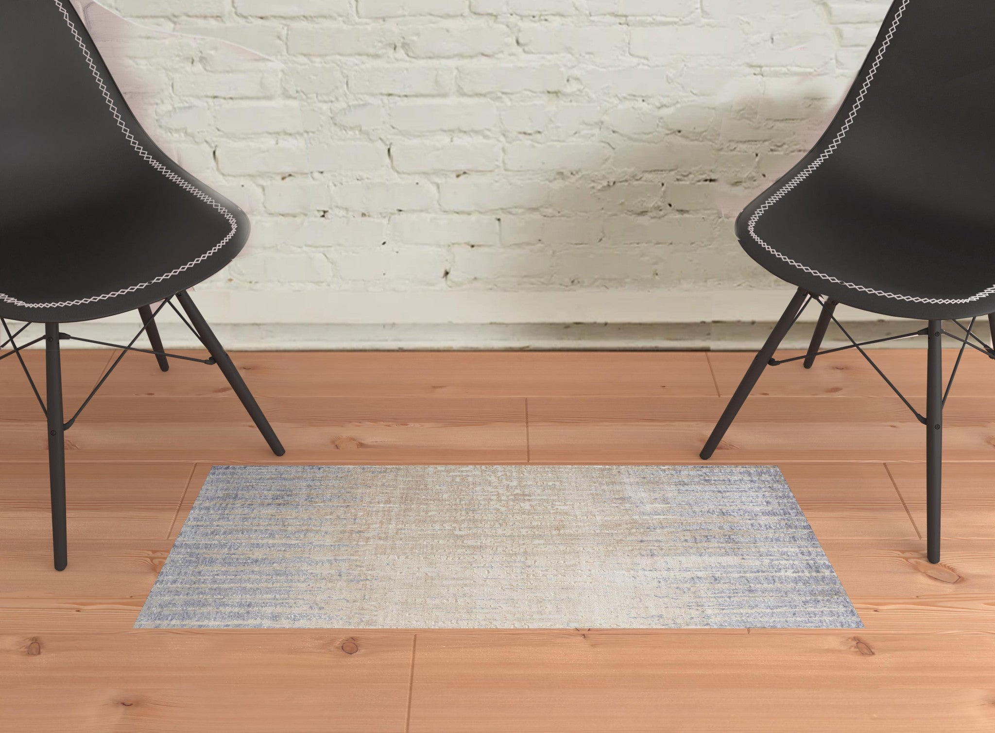 2' X 3' Tan Brown And Blue Abstract Power Loom Distressed Area Rug