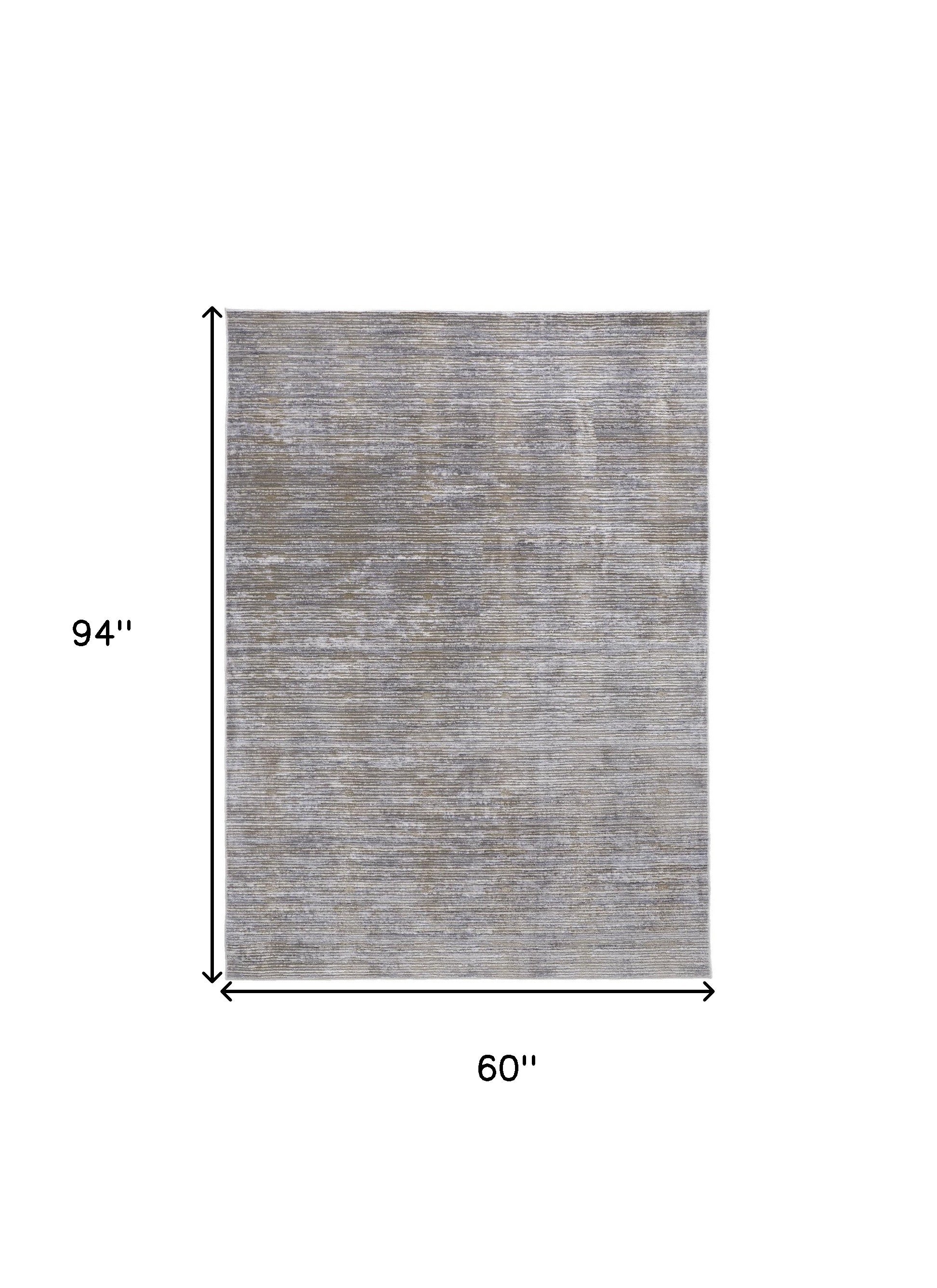 5' X 8' Taupe Silver And Tan Abstract Power Loom Area Rug