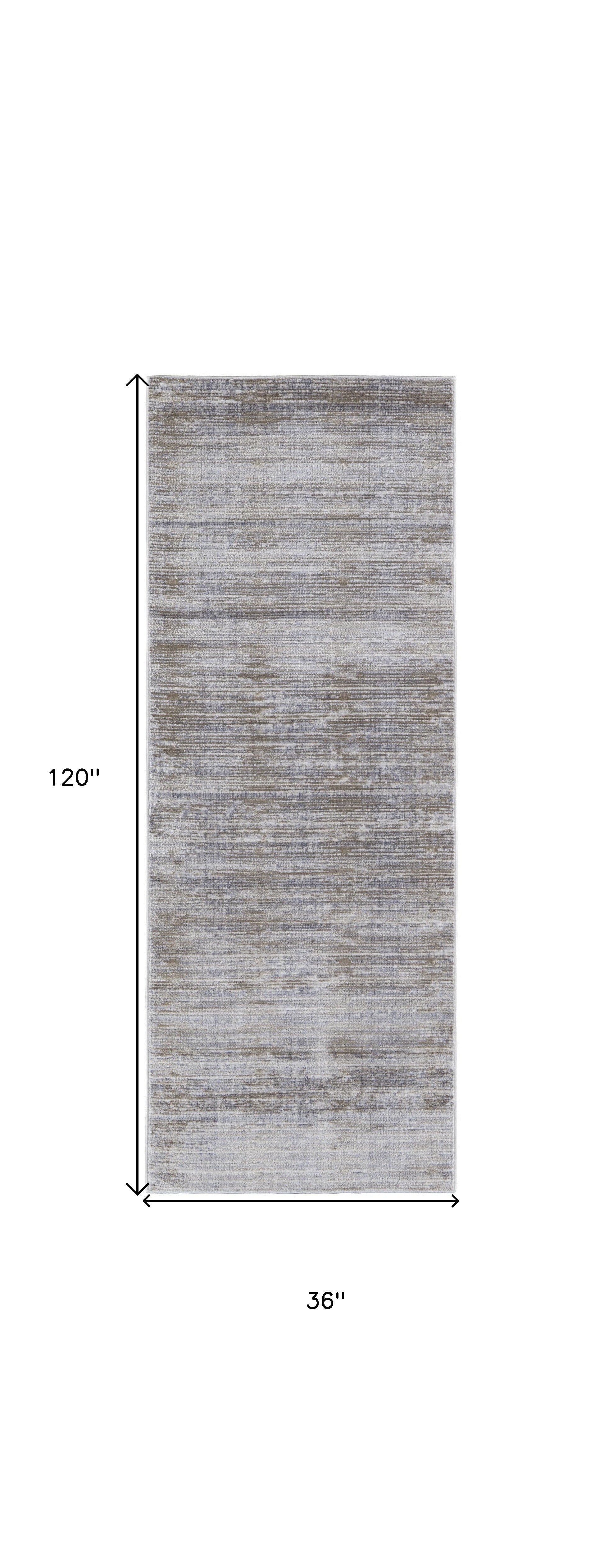 10' Taupe Silver And Tan Abstract Power Loom Runner Rug