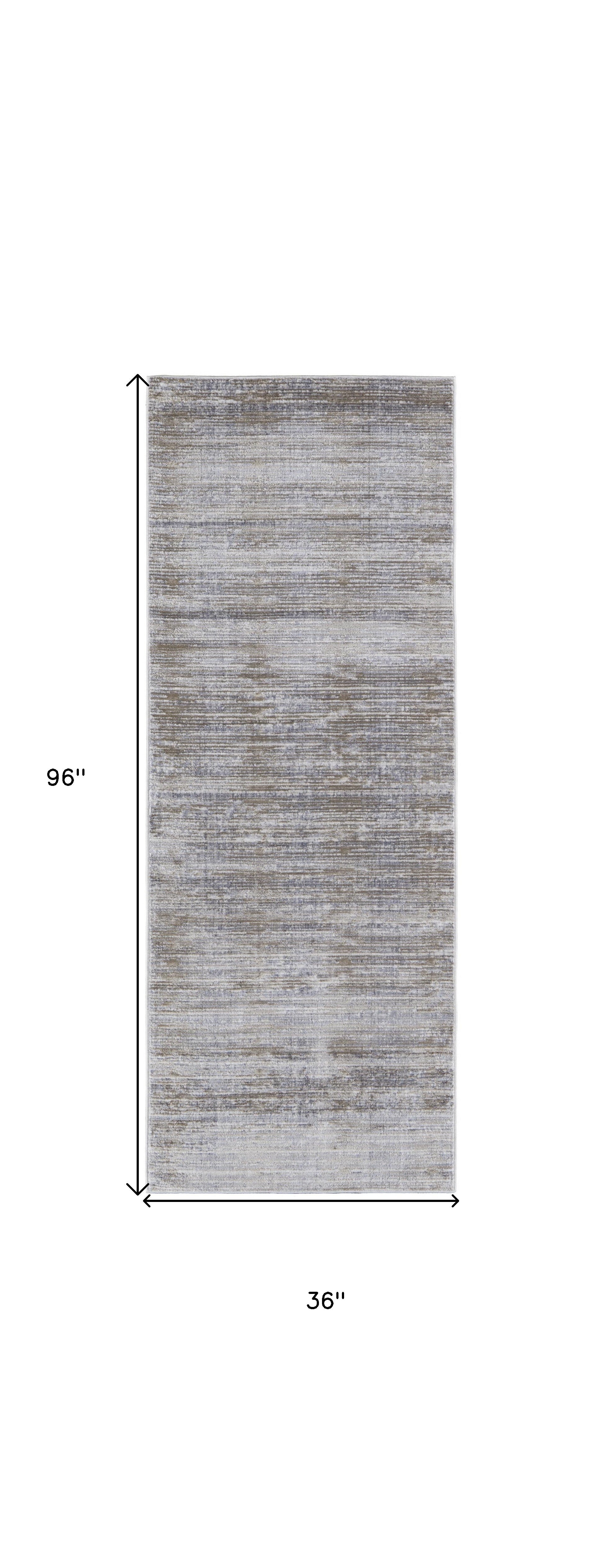 8' Taupe Silver And Tan Abstract Power Loom Runner Rug