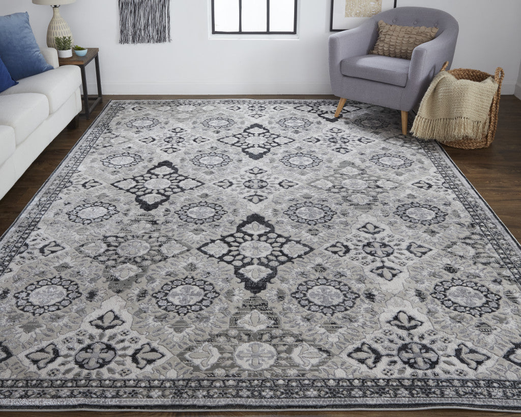 8' X 10' Gray And Black Abstract Power Loom Area Rug