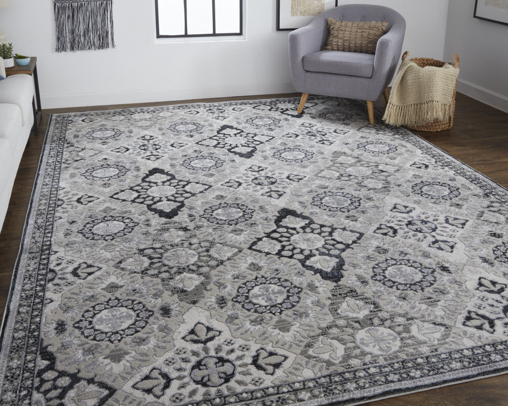 8' X 10' Gray And Black Abstract Power Loom Area Rug