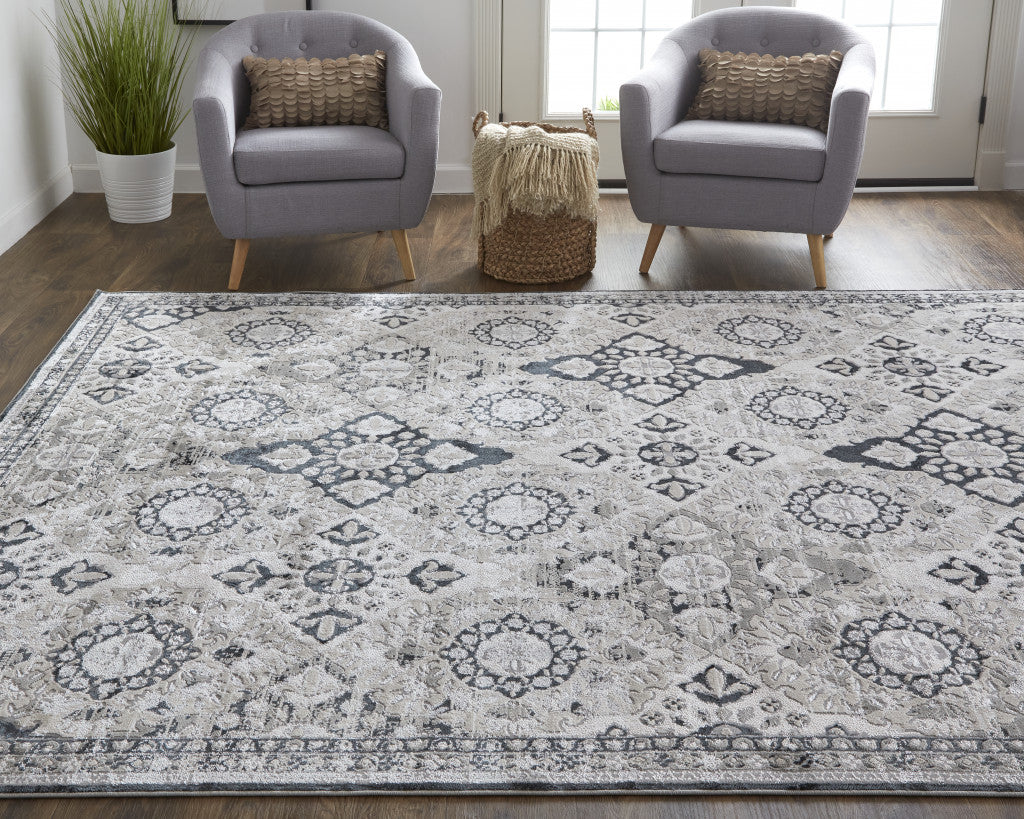 8' X 10' Gray And Black Abstract Power Loom Area Rug