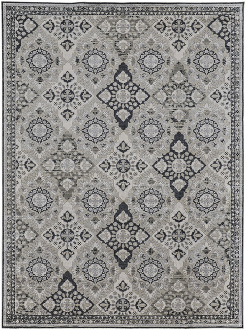 7' X 10' Gray And Black Floral Power Loom Area Rug