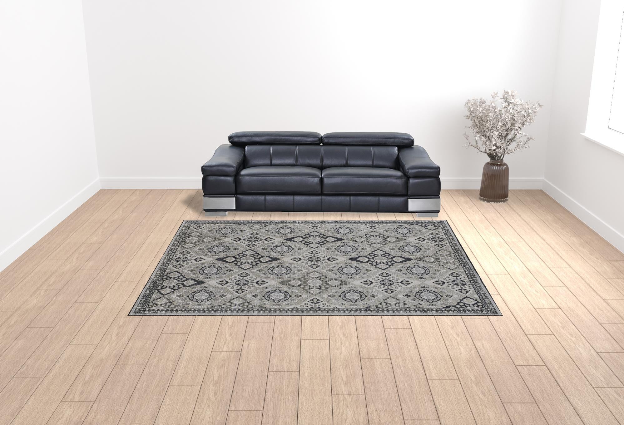 9' X 12' Gray And Black Abstract Power Loom Area Rug