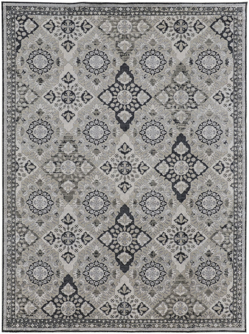 8' X 11' Gray And Black Floral Power Loom Area Rug