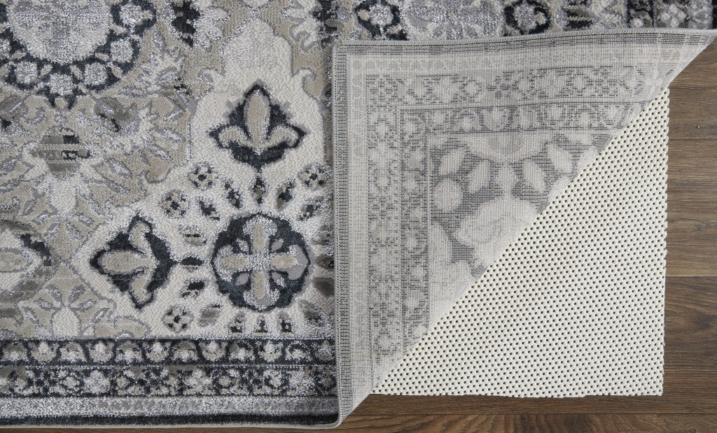 8' X 11' Gray And Black Floral Power Loom Area Rug