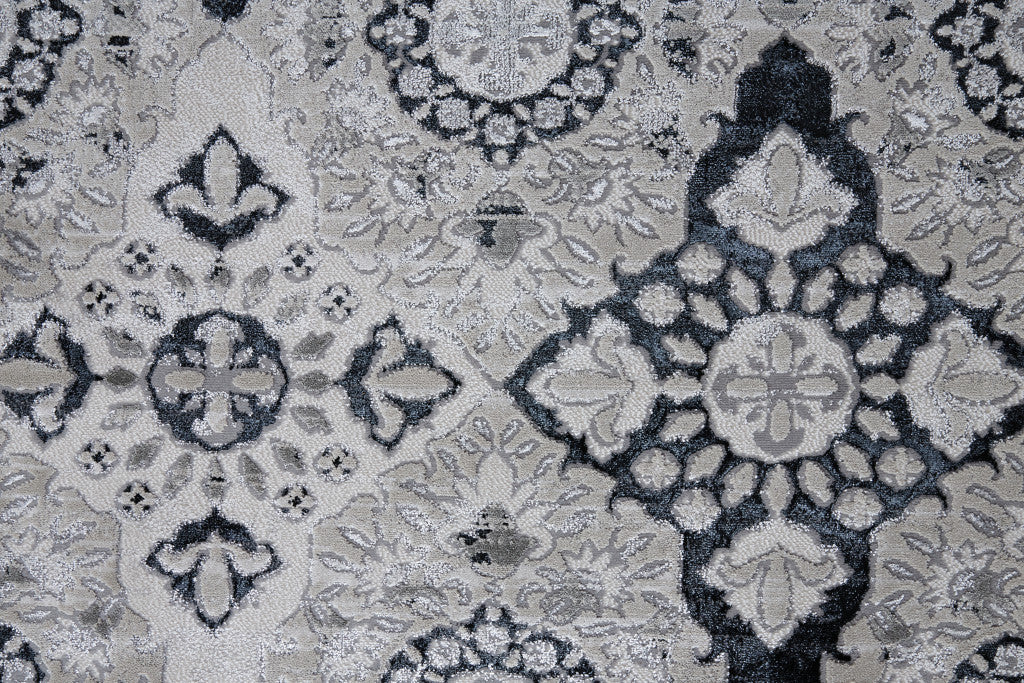 8' X 11' Gray And Black Floral Power Loom Area Rug