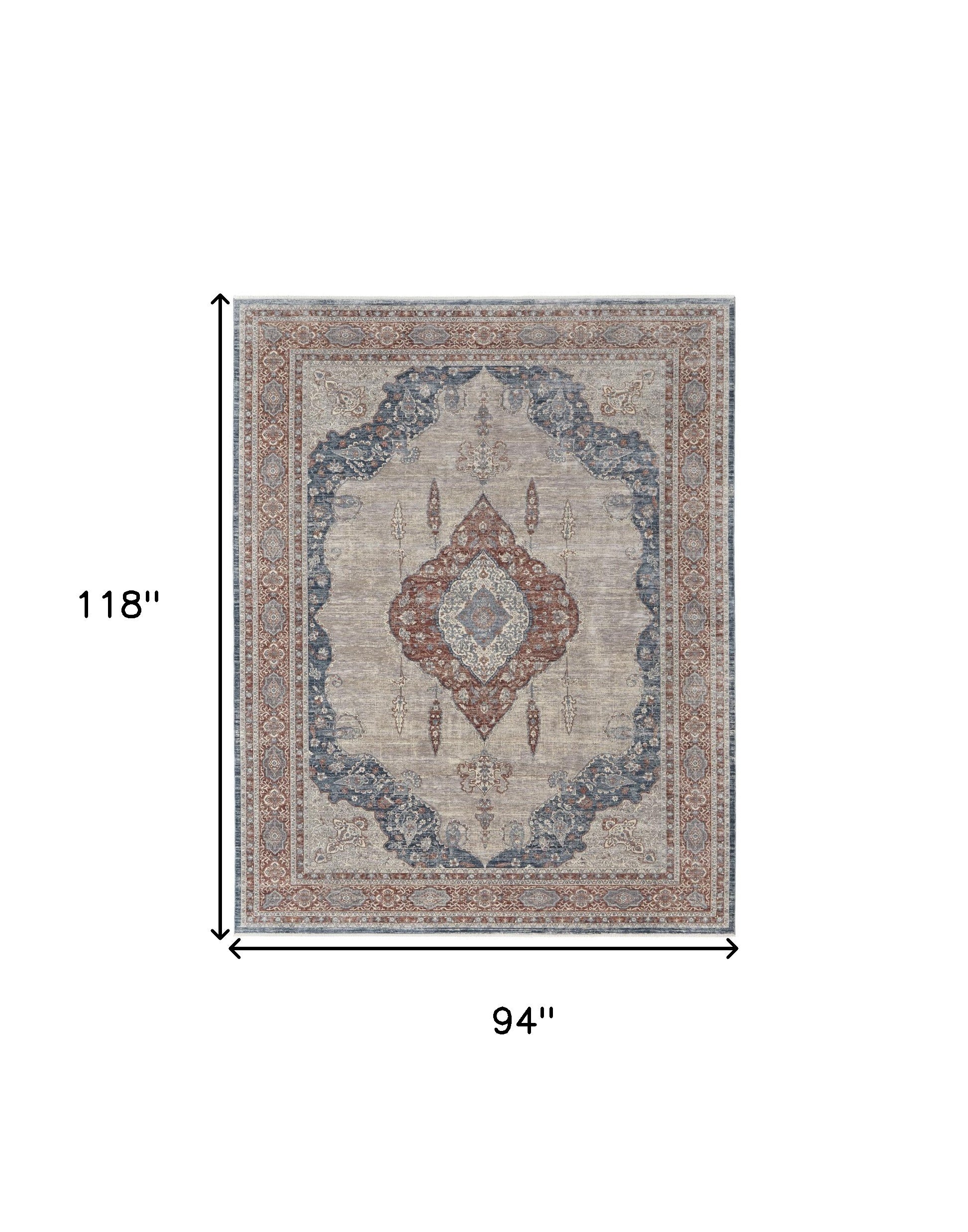 8' X 10' Gray Red And Blue Floral Power Loom Stain Resistant Area Rug