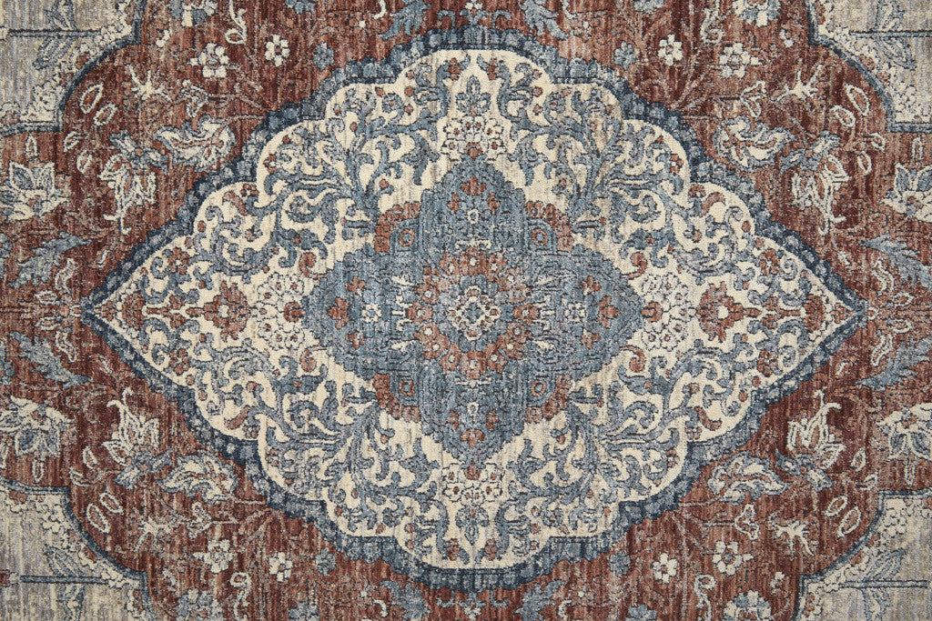 10' X 13' Gray Red And Blue Floral Power Loom Stain Resistant Area Rug