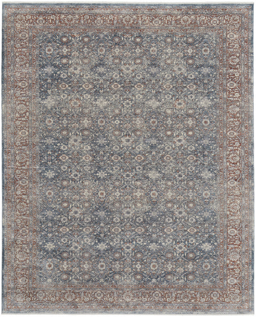 7' X 10' Blue And Red Floral Power Loom Stain Resistant Area Rug