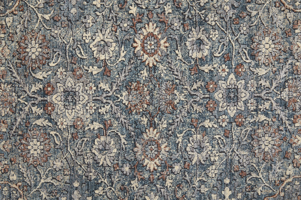 12' Blue And Red Floral Power Loom Runner Rug