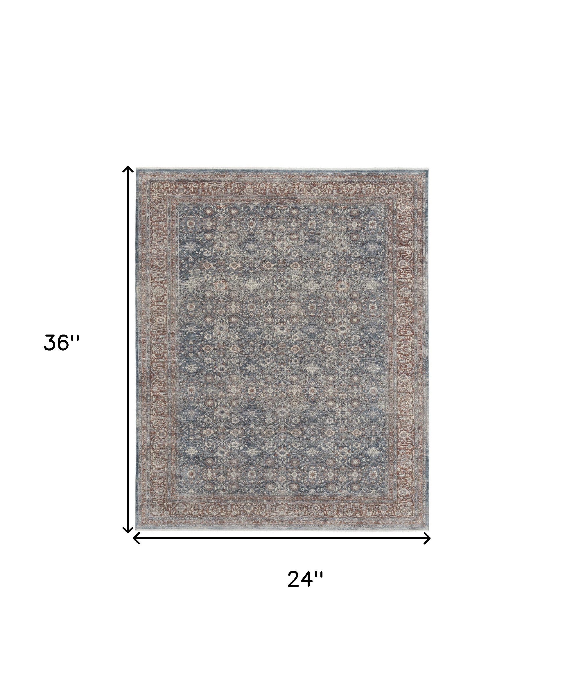 2' X 3' Blue And Red Floral Power Loom Stain Resistant Area Rug