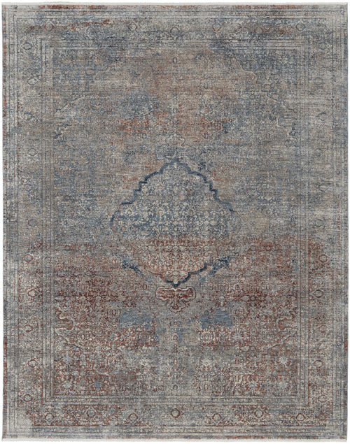 5' X 7' Blue Red And Gray Floral Power Loom Stain Resistant Area Rug