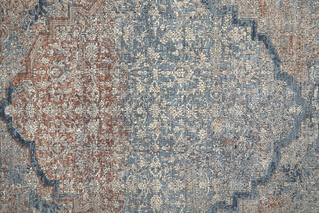 8' Blue Red And Gray Floral Power Loom Stain Resistant Runner Rug