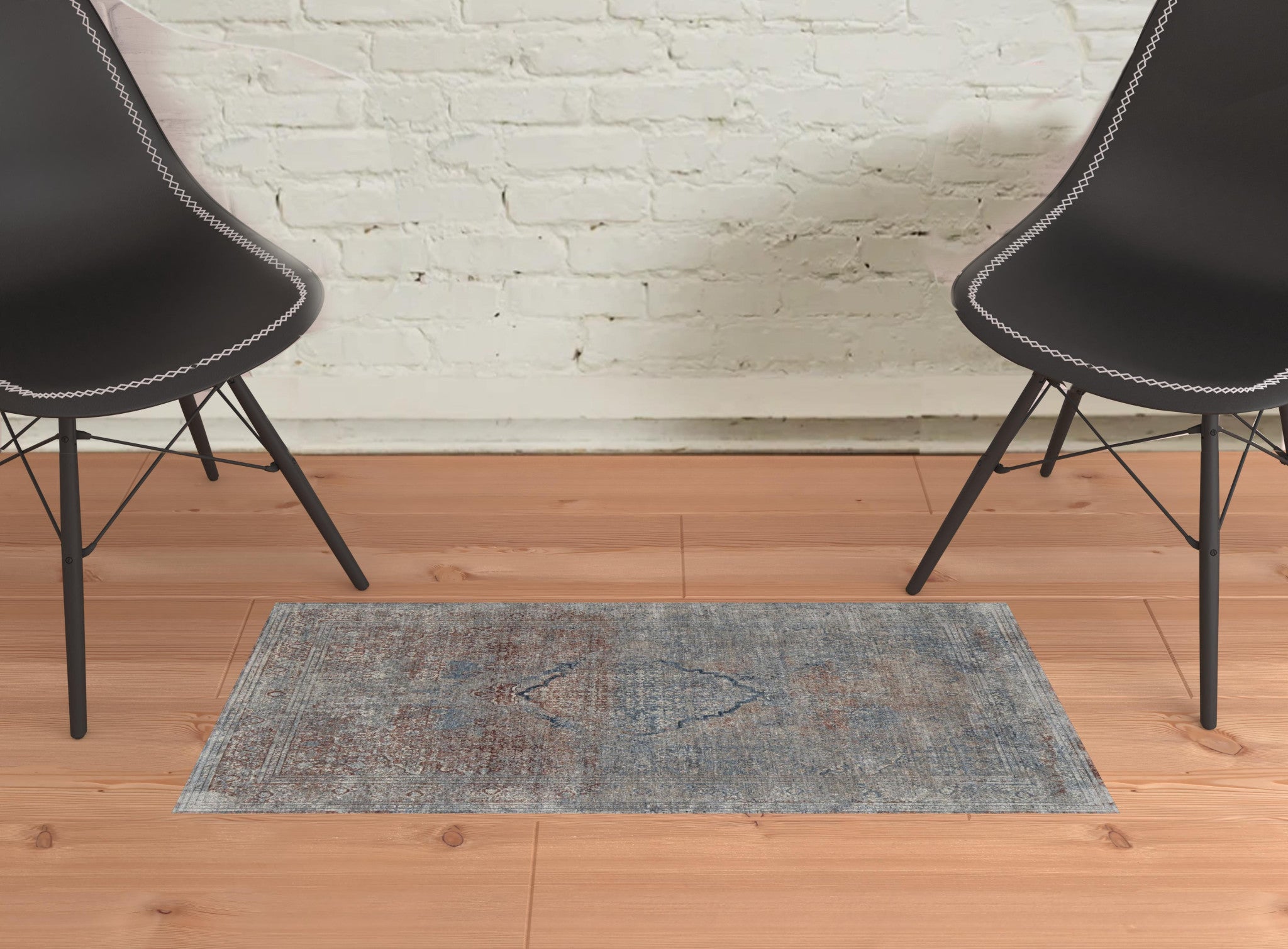 2' X 3' Blue Red And Gray Floral Power Loom Stain Resistant Area Rug