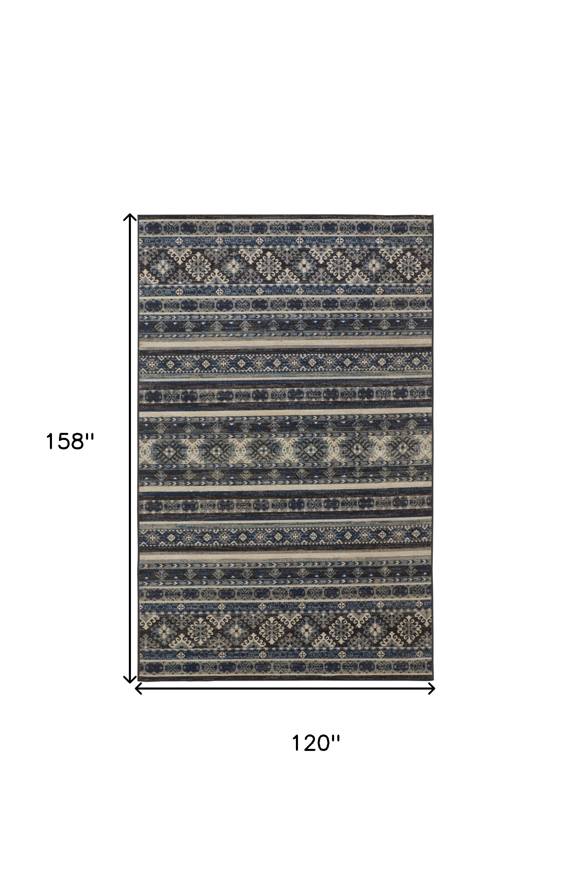 10' X 13' Blue Tan And Black Geometric Power Loom Distressed Stain Resistant Area Rug