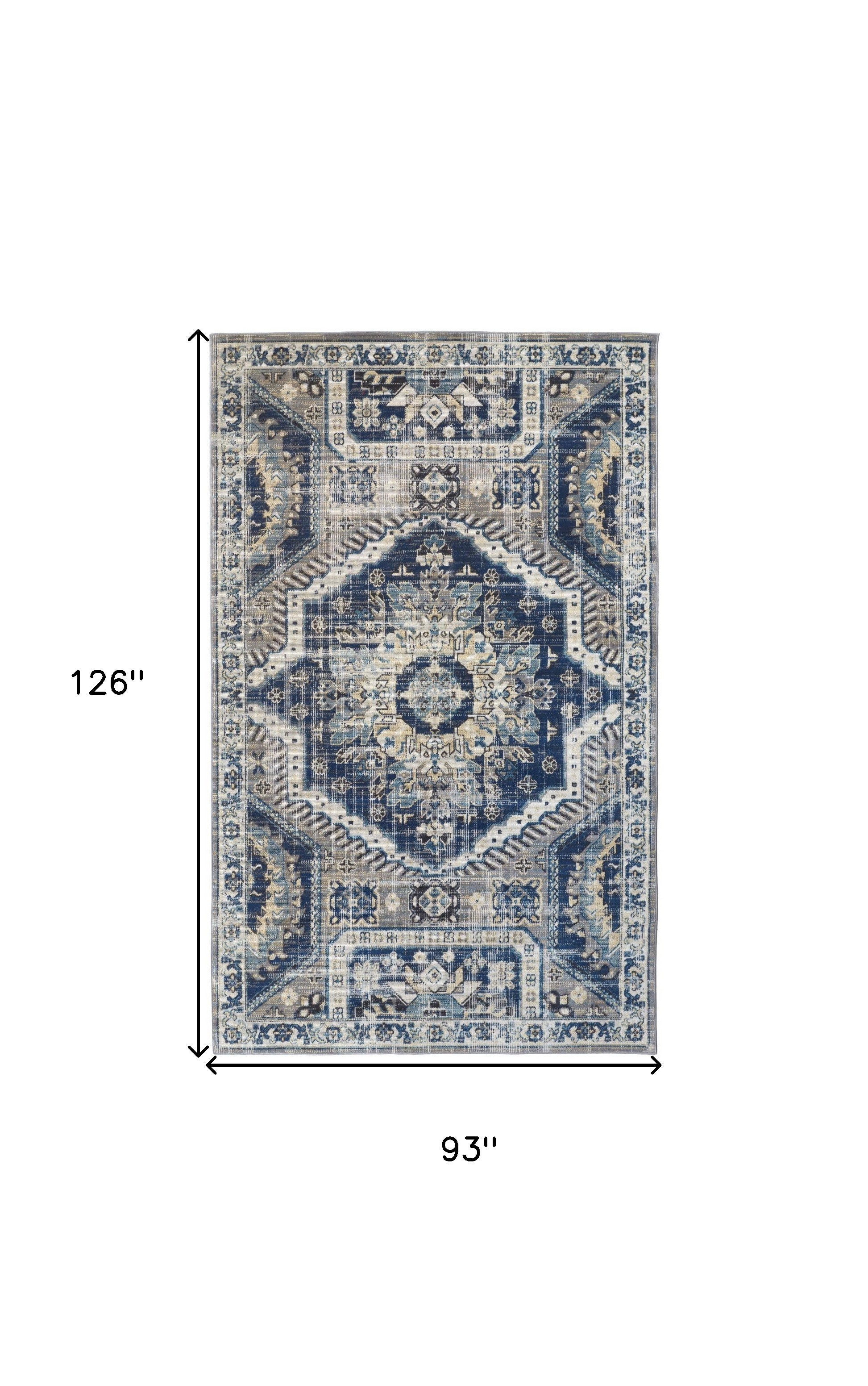 8' X 11' Blue And Ivory Abstract Power Loom Distressed Stain Resistant Area Rug