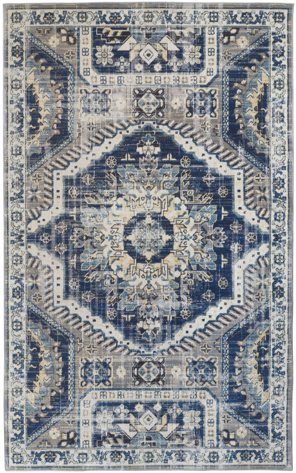 13' X 15' Blue and Ivory Abstract Power Loom Distressed Area Rug