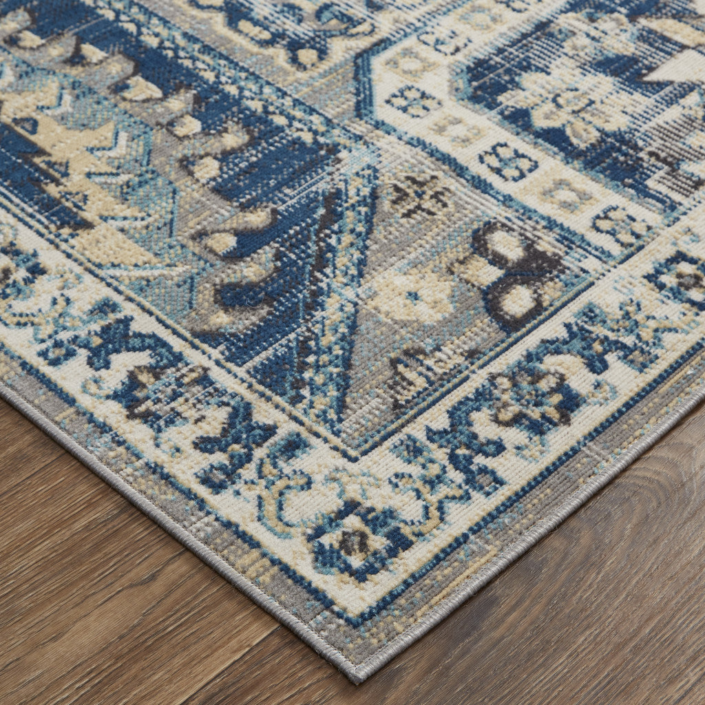 13' X 15' Blue and Ivory Abstract Power Loom Distressed Area Rug