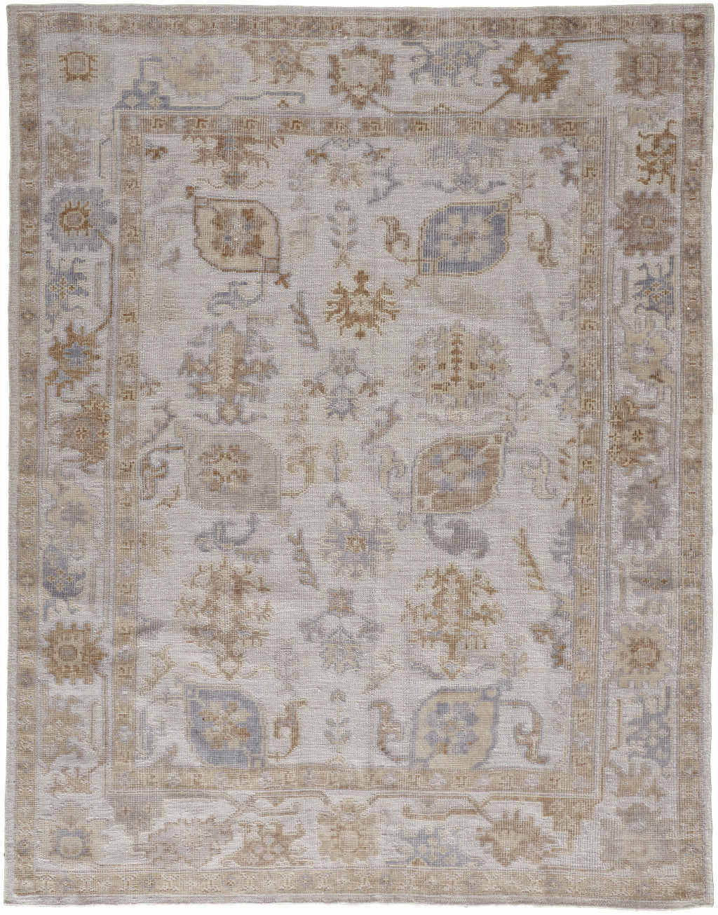 4' X 6' Ivory And Tan Floral Hand Knotted Stain Resistant Area Rug