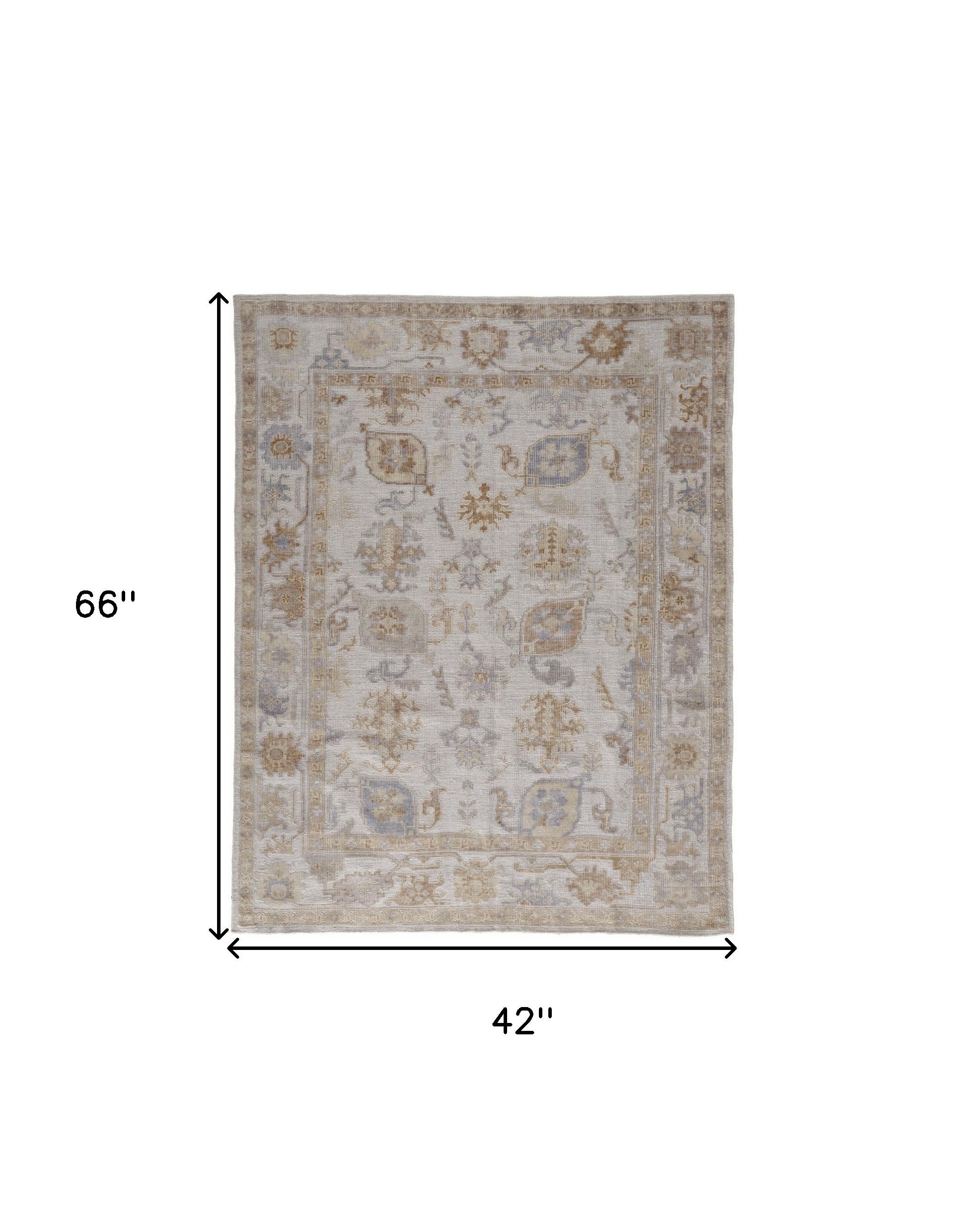 4' X 6' Ivory And Tan Floral Hand Knotted Stain Resistant Area Rug