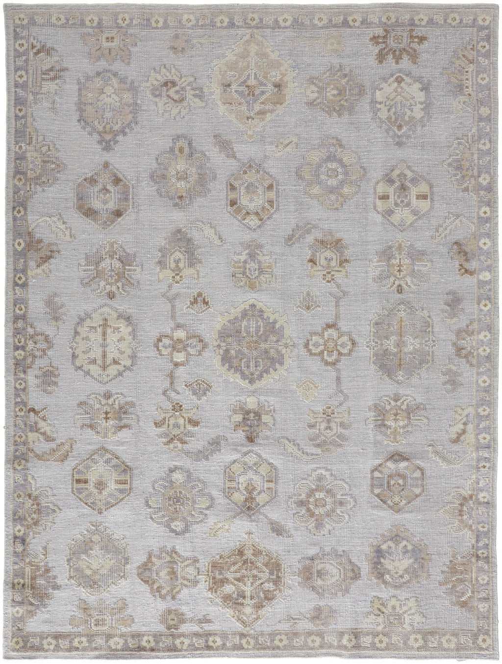 4' X 6' Ivory Silver And Tan Floral Hand Knotted Stain Resistant Area Rug