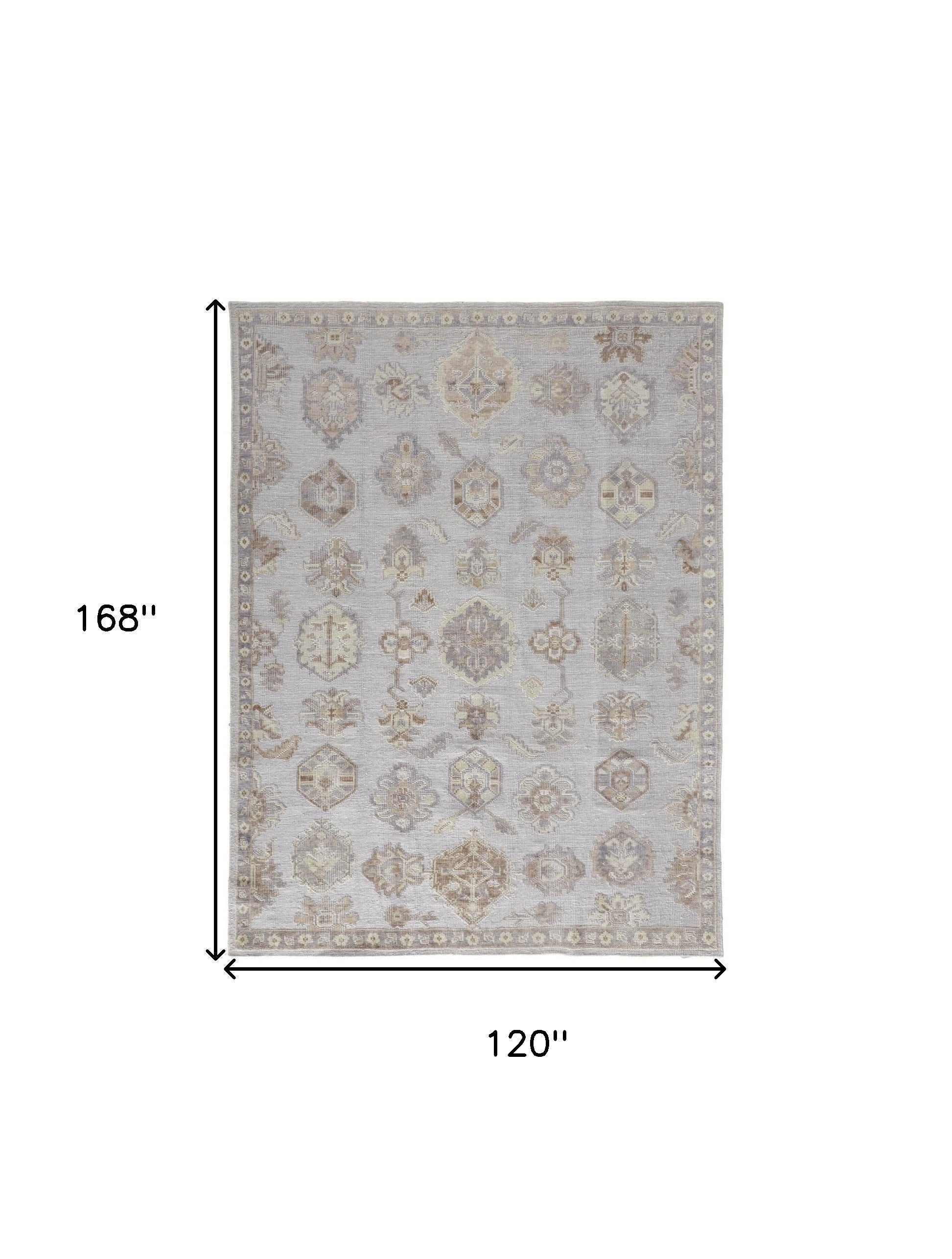 10' X 14' Ivory Silver And Tan Floral Hand Knotted Stain Resistant Area Rug