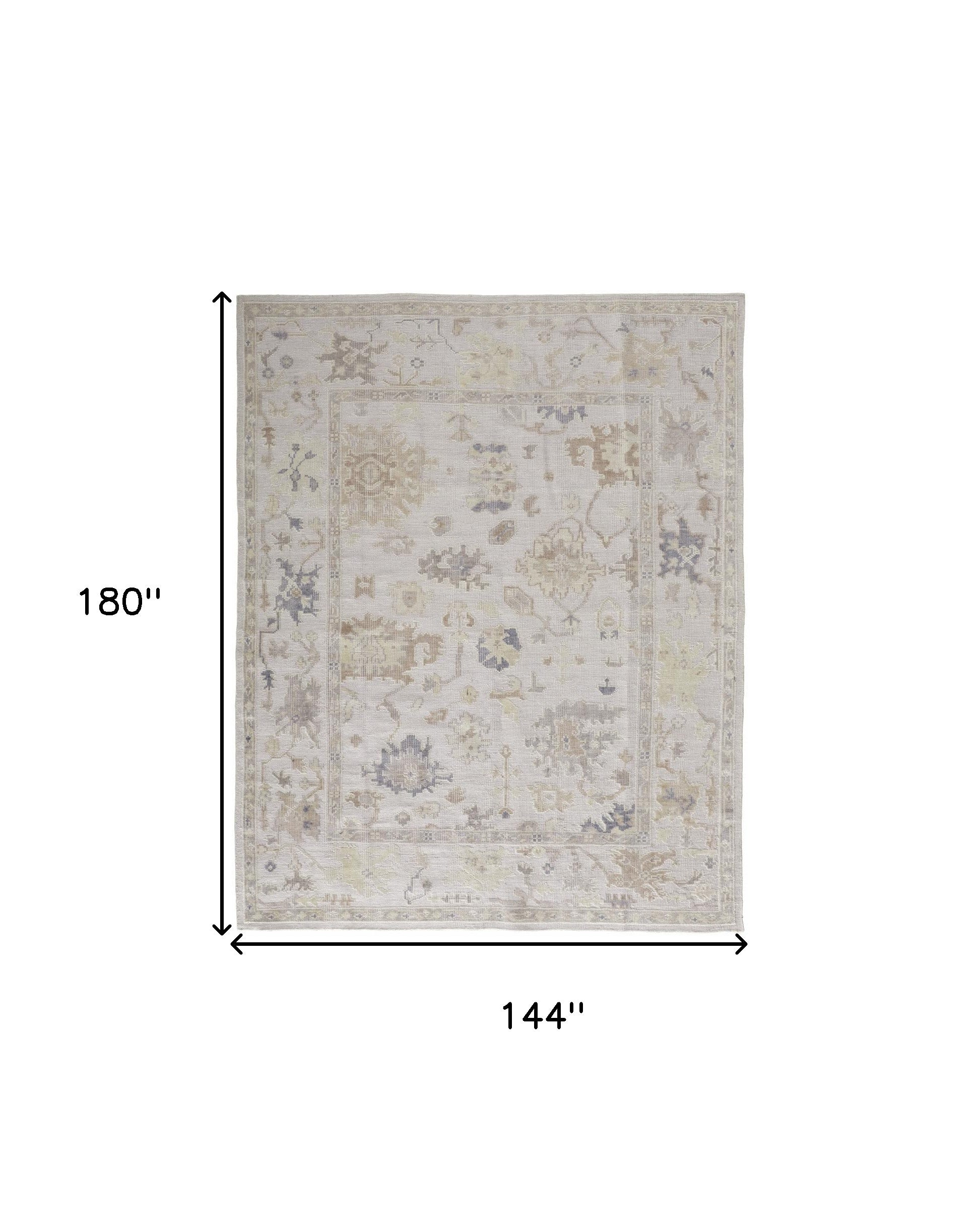 12' X 15' Tan Ivory And Orange Floral Hand Knotted Stain Resistant Area Rug