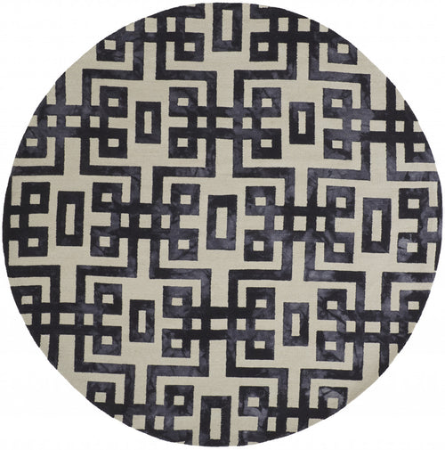 10' Ivory And Black Round Wool Tufted Handmade Stain Resistant Area Rug