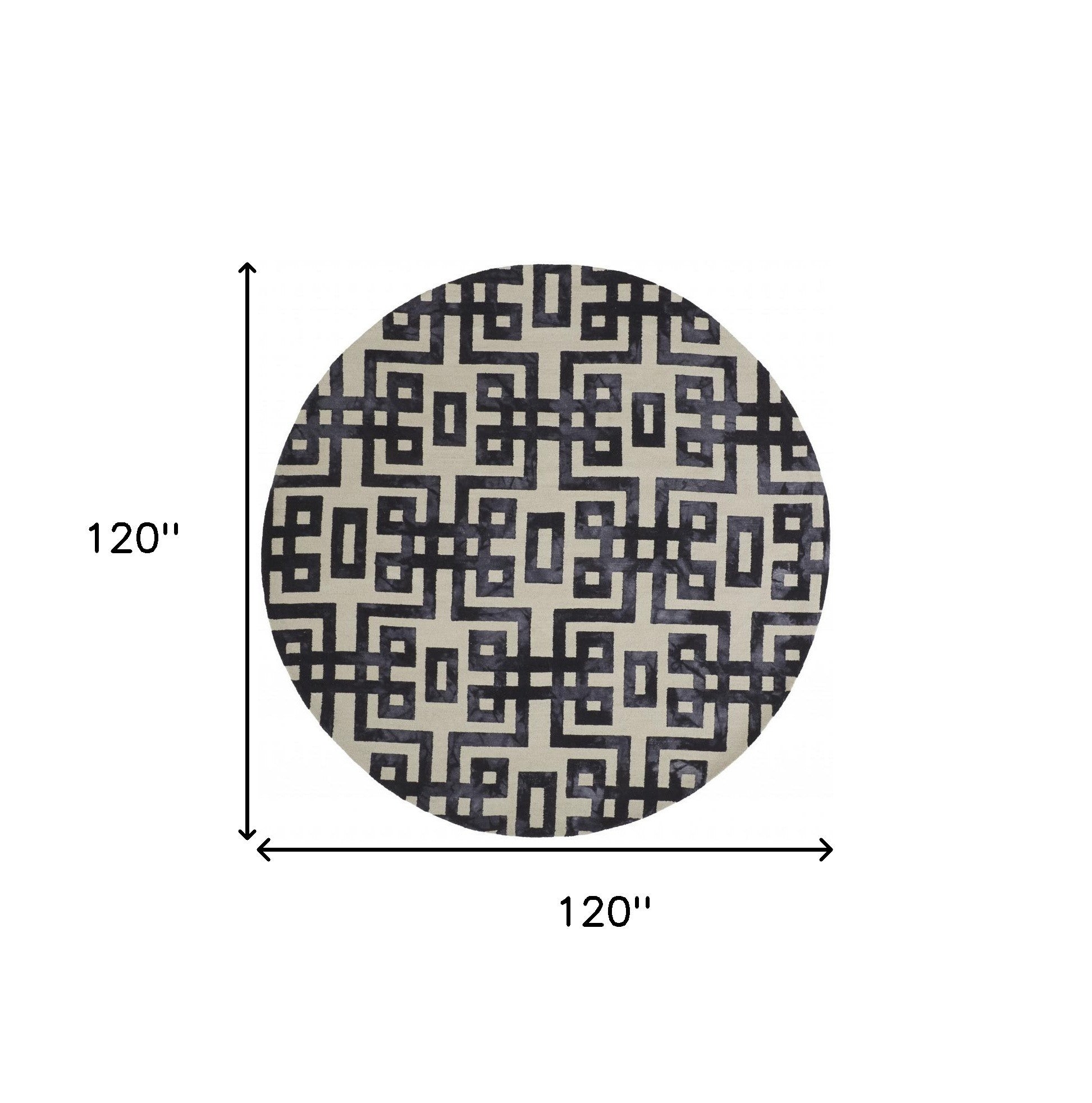 10' Ivory And Black Round Wool Tufted Handmade Stain Resistant Area Rug