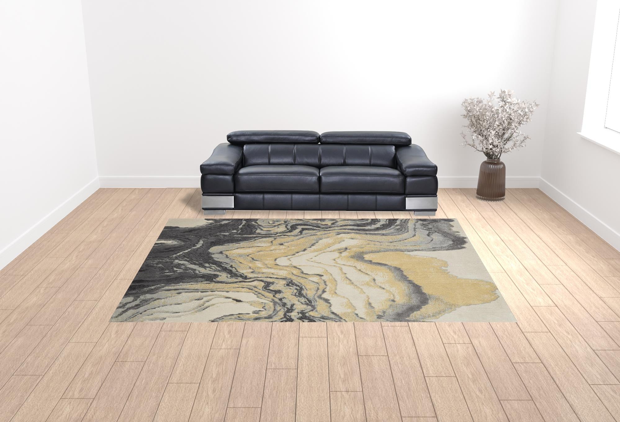 10' X 13' Gray Yellow And Ivory Area Rug