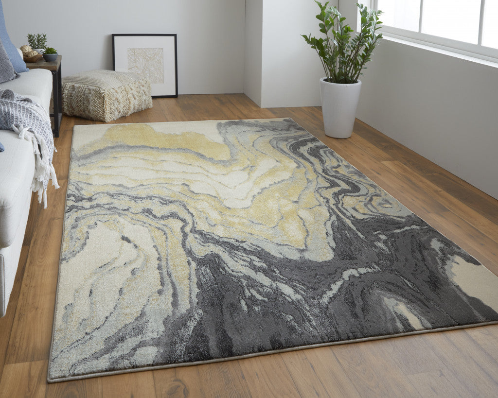 10' X 13' Gray Yellow And Ivory Area Rug