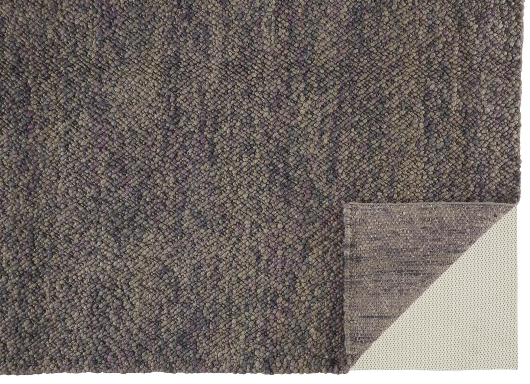 10' X 13' Purple Taupe And Gray Wool Hand Woven Distressed Stain Resistant Area Rug