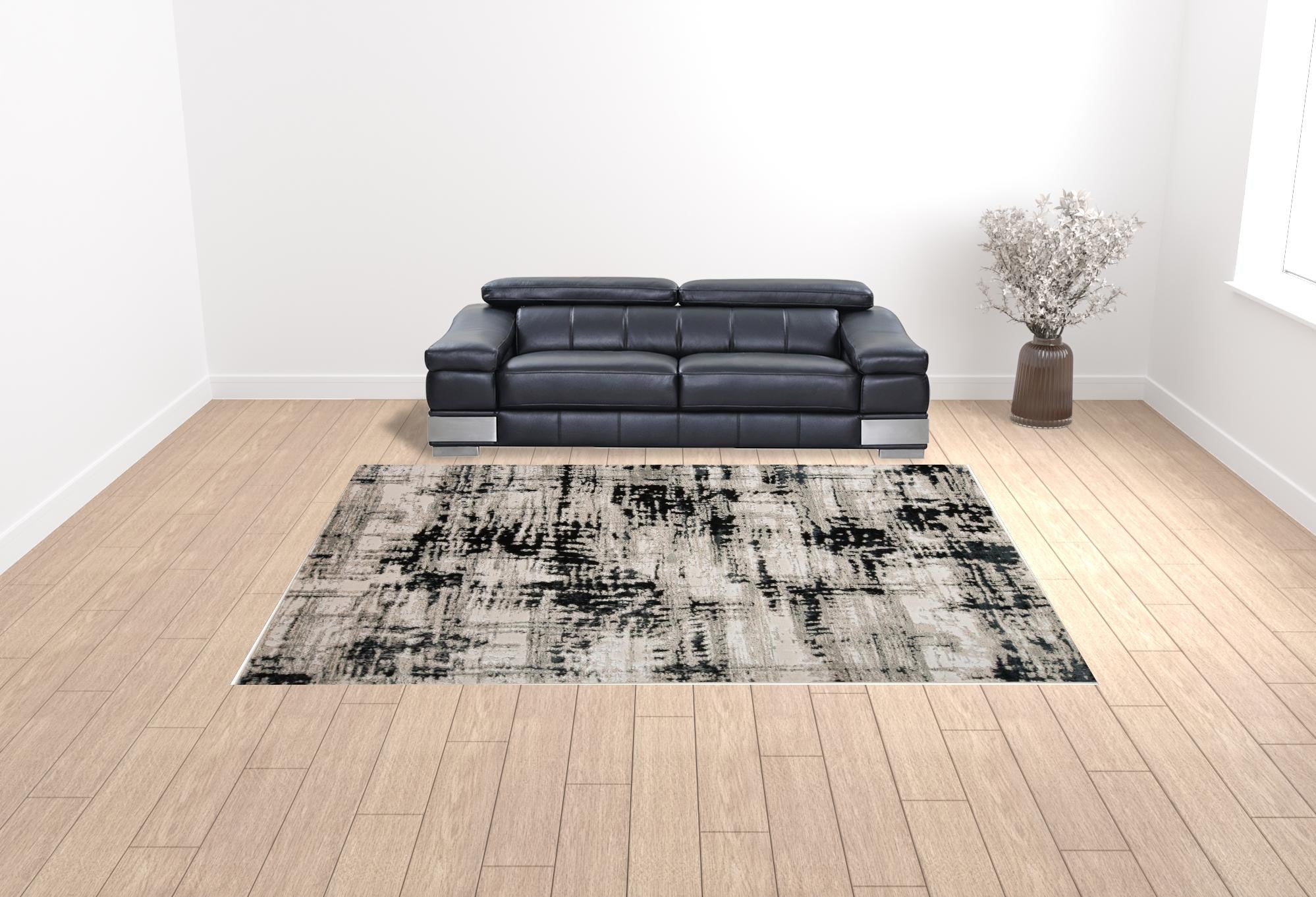 10' X 13' Black White And Gray Stain Resistant Area Rug