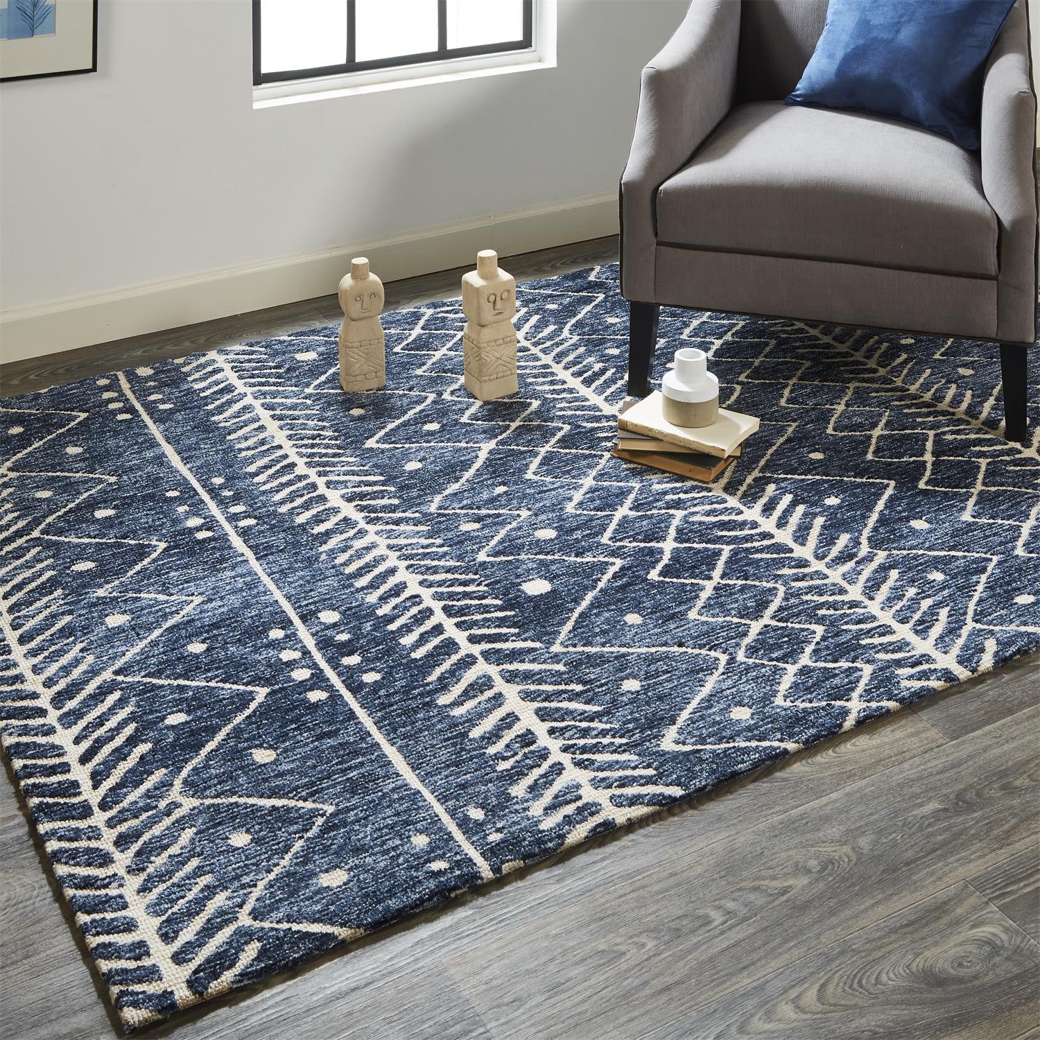 10' X 13' Blue And Ivory Striped Stain Resistant Area Rug